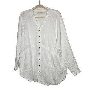 We The‎ Free People Tunic Top XS White Long Sleeve Button Frayed Gauzy Oversized